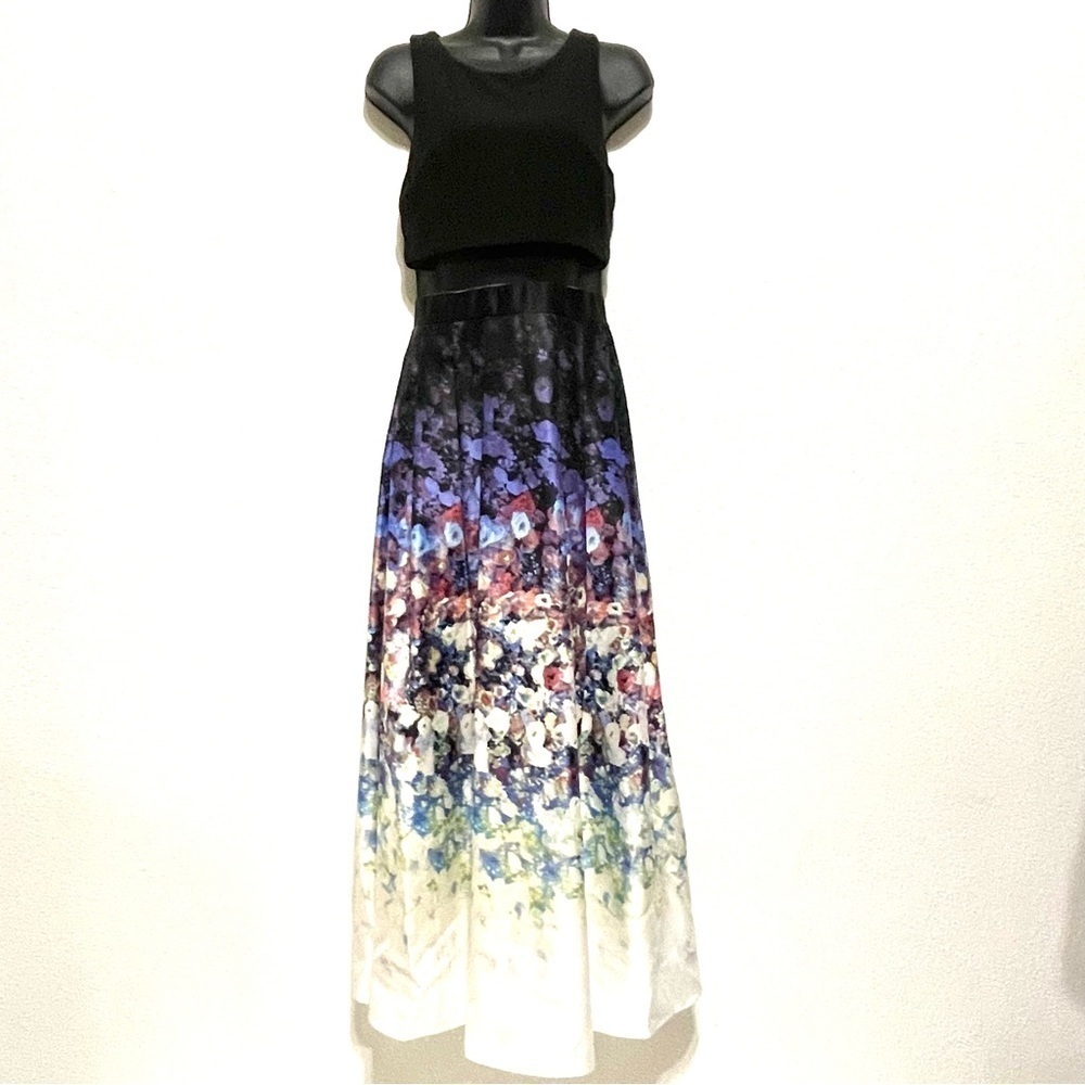 Besty & Adam Woman Floral Ombre Jersey Satin Gown Dress Maxi Size 2